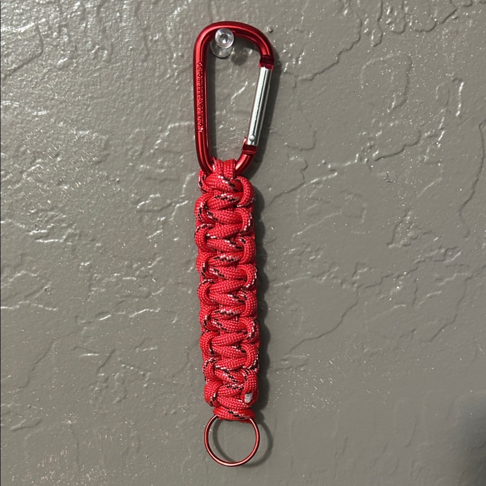 Red Paracord Keychain with Carabiner and Red Key Ring | 7 inches - Picture 2 of 3